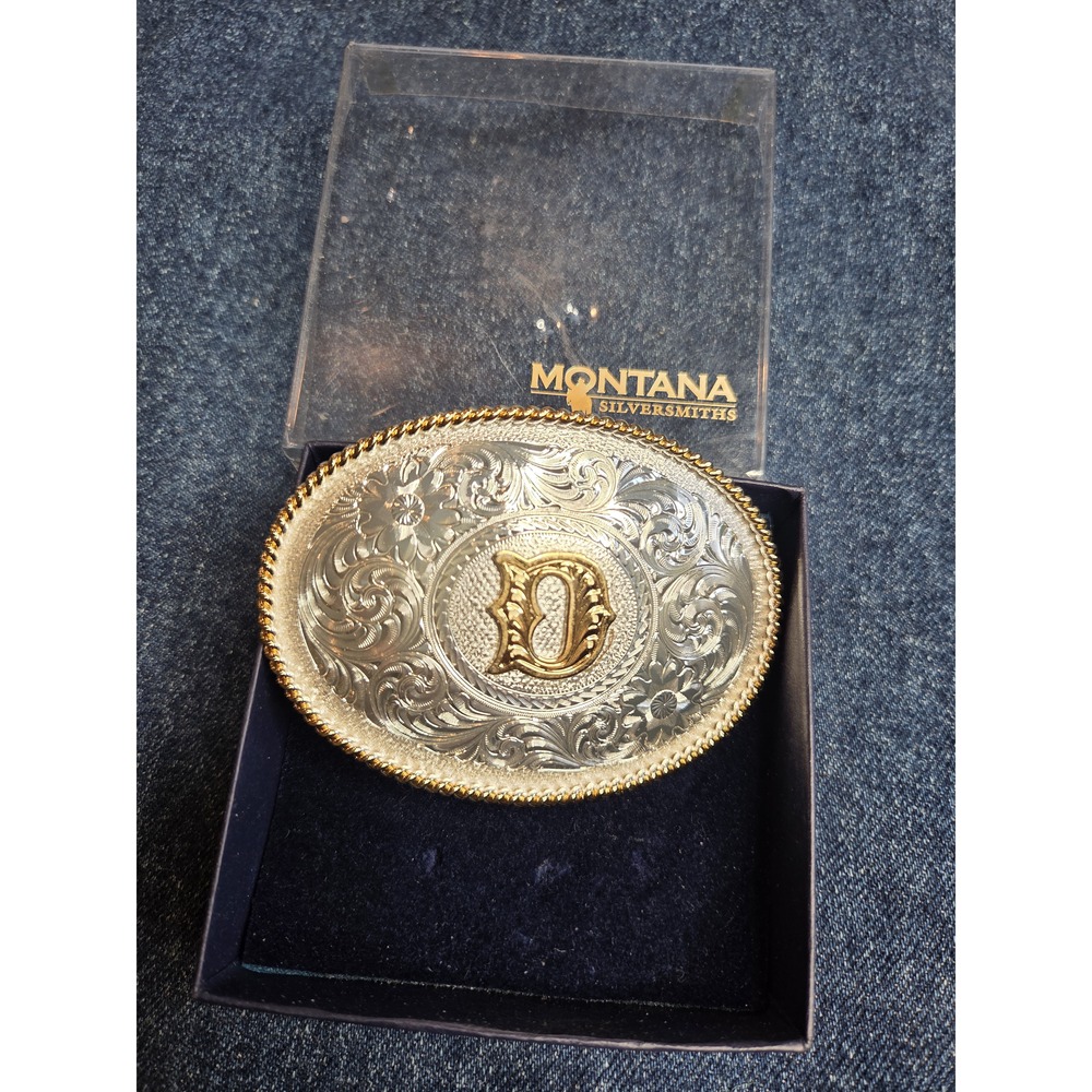Montana Silversmiths Initial D Silver Gold Belt Buckle Western in Box